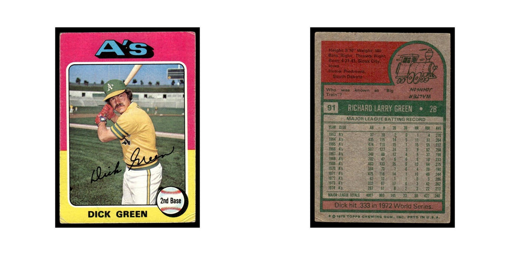 Dick Green 1975 Topps (damaged) #91 Oakland Athletics Baseball Card Poor