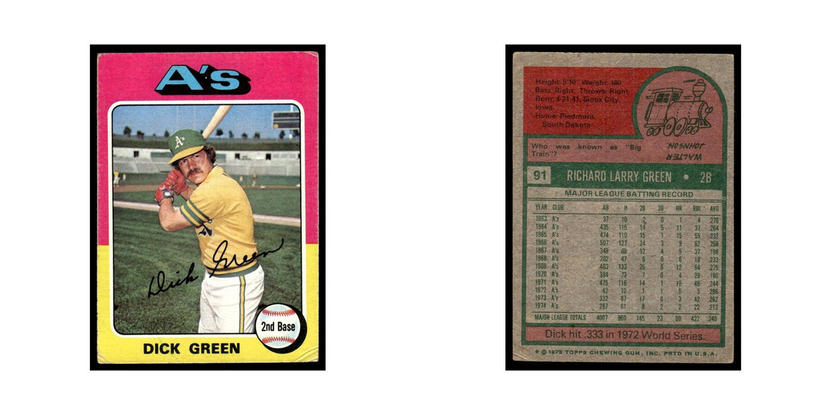 Dick Green 1975 Topps (damaged) #91 Oakland Athletics Baseball Card Poor