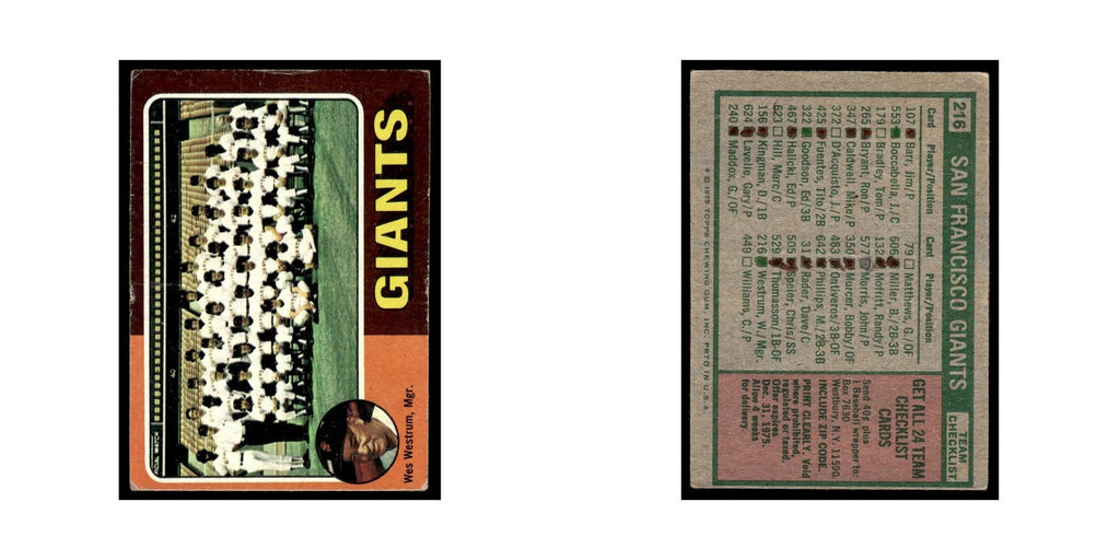 San Francisco Giants - Wes Westrum 1975 Topps (damaged) #216 Baseball Card Poor
