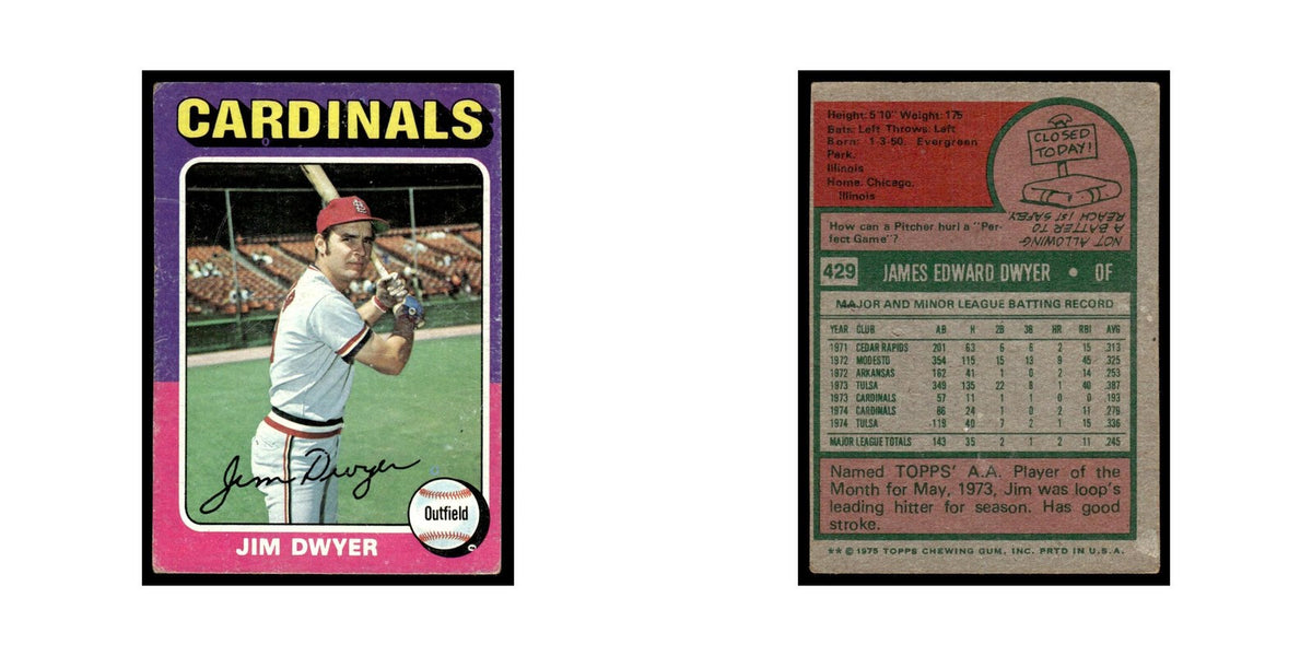 Jim Dwyer Rookie 1975 Topps (damaged) #429 St. Louis Cardinals Poor