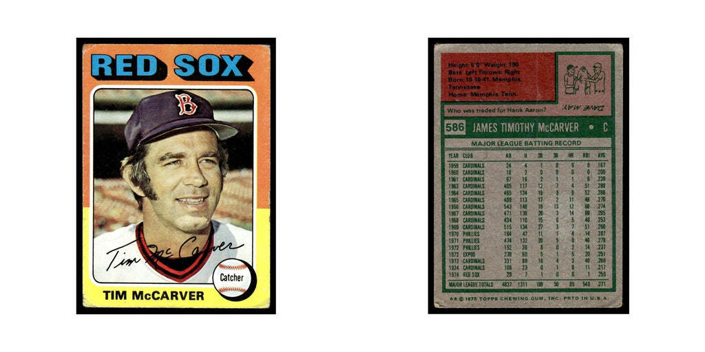 Tim McCarver 1975 Topps (damaged) #586 Boston Red Sox Baseball Card Poor