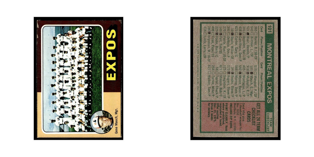 Montreal Expos - Gene Mauch 1975 Topps (damaged) #101 Baseball Card Poor