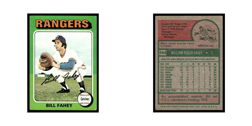 Bill Fahey 1975 Topps (damaged) #644 Texas Rangers Baseball Card Poor
