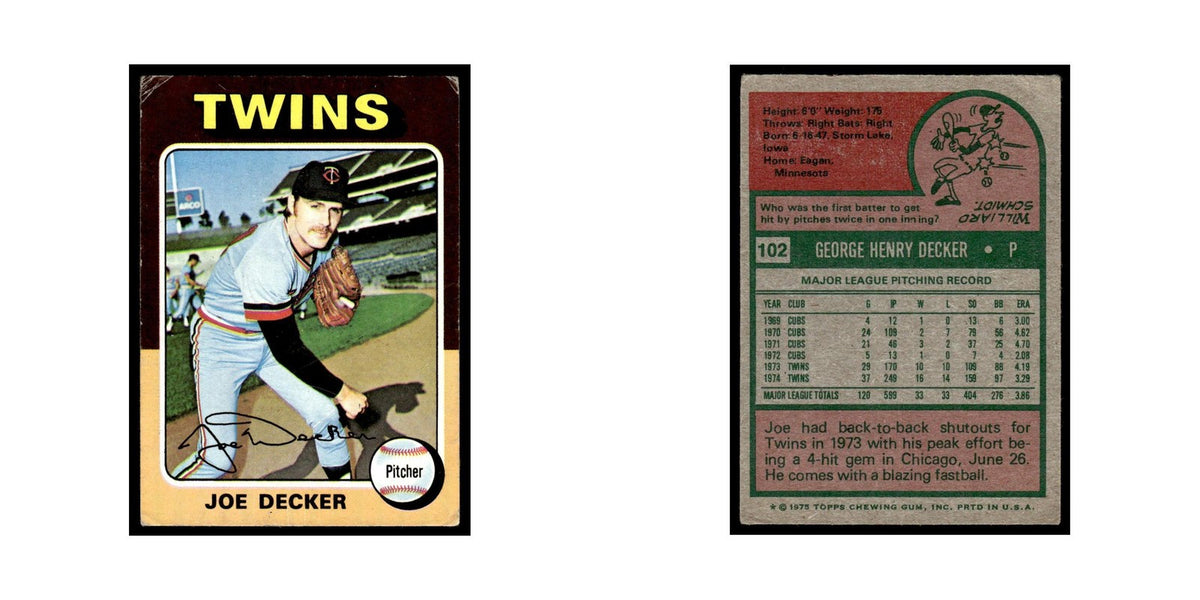 Joe Decker 1975 Topps (damaged) #102 Minnesota Twins Baseball Card Poor