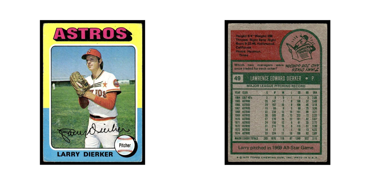 Larry Dierker 1975 Topps (damaged) #49 Houston Astros Baseball Card Poor