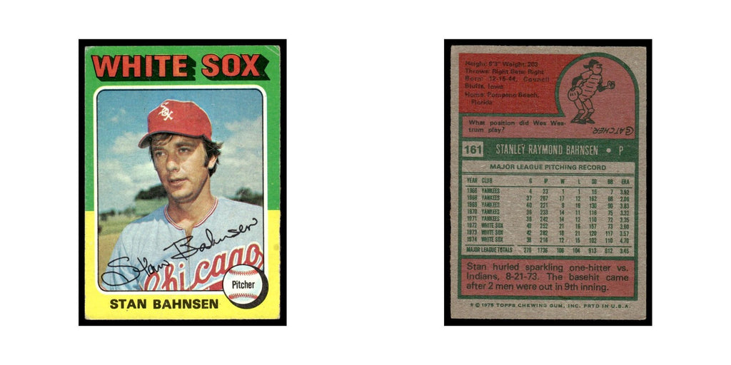 Stan Bahnsen 1975 Topps (damaged) #161 Chicago White Sox Baseball Card Poor