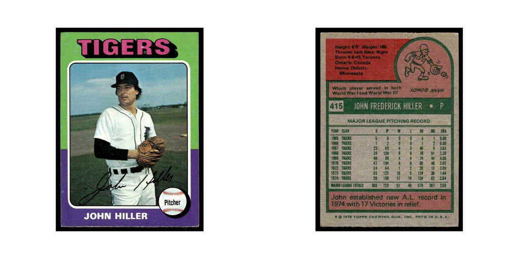 John Hiller 1975 Topps (damaged) #415 Detroit Tigers Baseball Card Poor