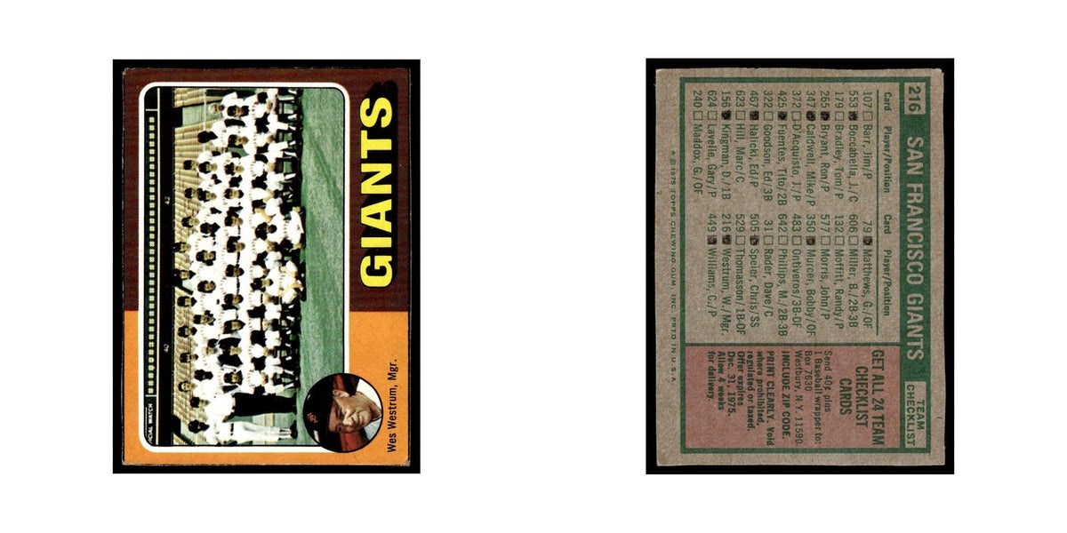 San Francisco Giants - Wes Westrum 1975 Topps (damaged) #216 Baseball Card Poor
