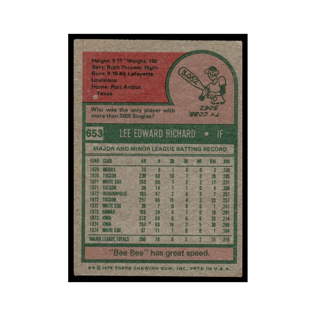 Lee Richards 1975 Topps (damaged) #653 Chicago White Sox Baseball Card Poor