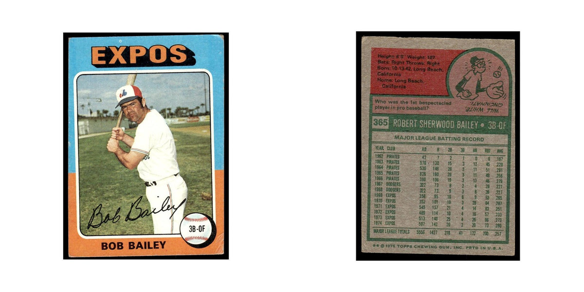 Bob Bailey 1975 Topps (damaged) #365 Montreal Expos Baseball Card Poor