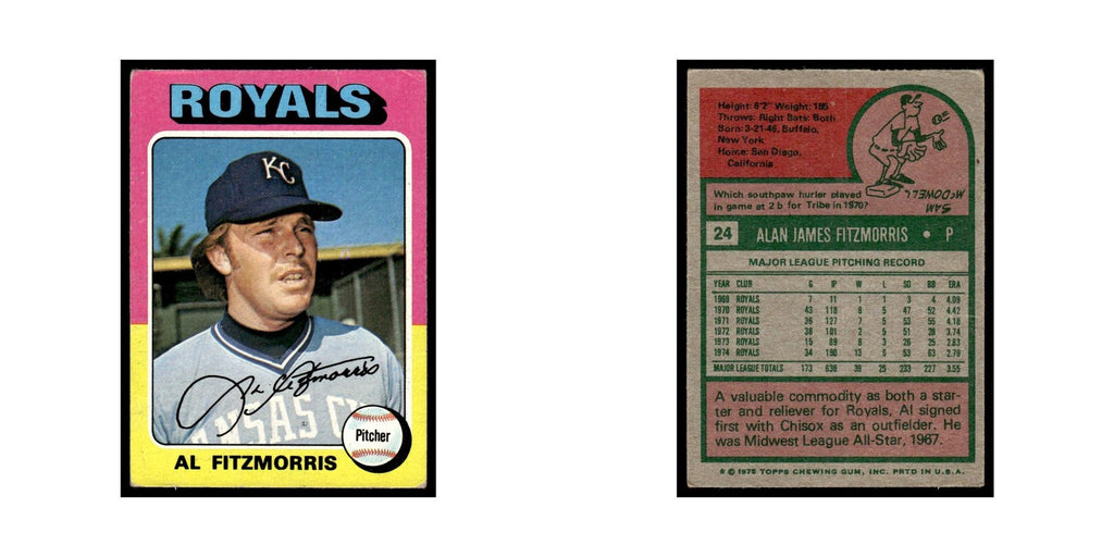 Al Fitzmorris 1975 Topps (damaged) #24 Kansas City Royals Baseball Card Poor