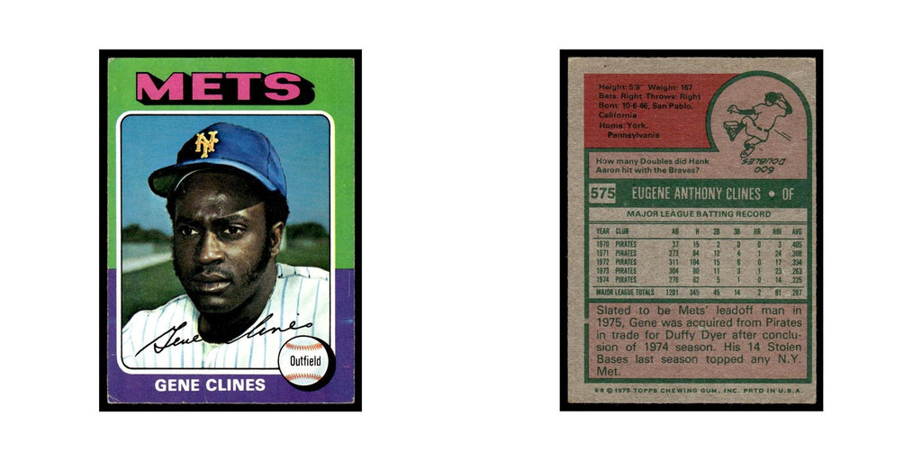 Gene Clines 1975 Topps (damaged) #575 New York Mets Baseball Card Poor