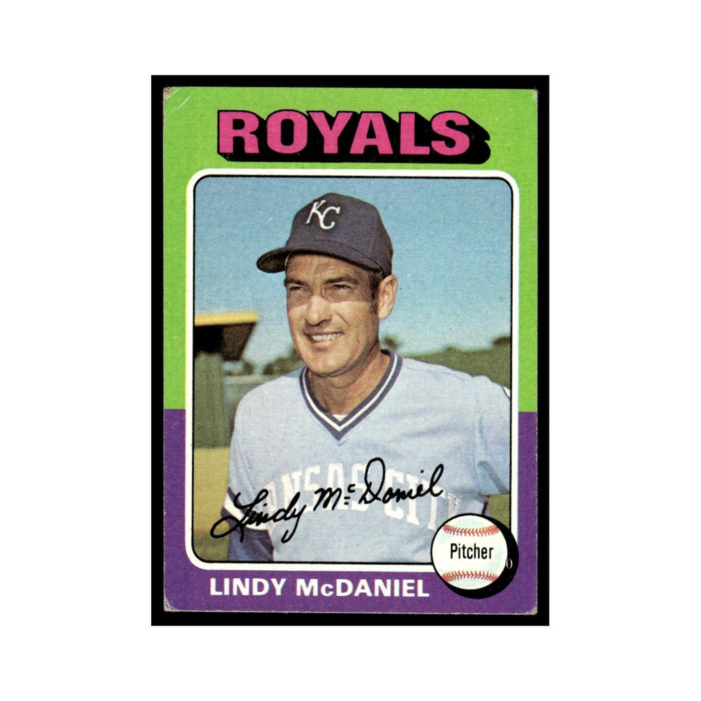 Lindy McDaniel 1975 Topps (damaged) #652 Kansas City Royals Baseball Card Poor