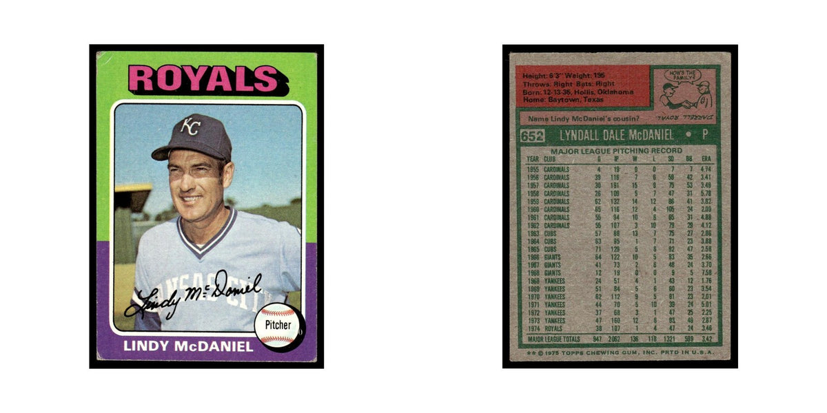Lindy McDaniel 1975 Topps (damaged) #652 Kansas City Royals Baseball Card Poor