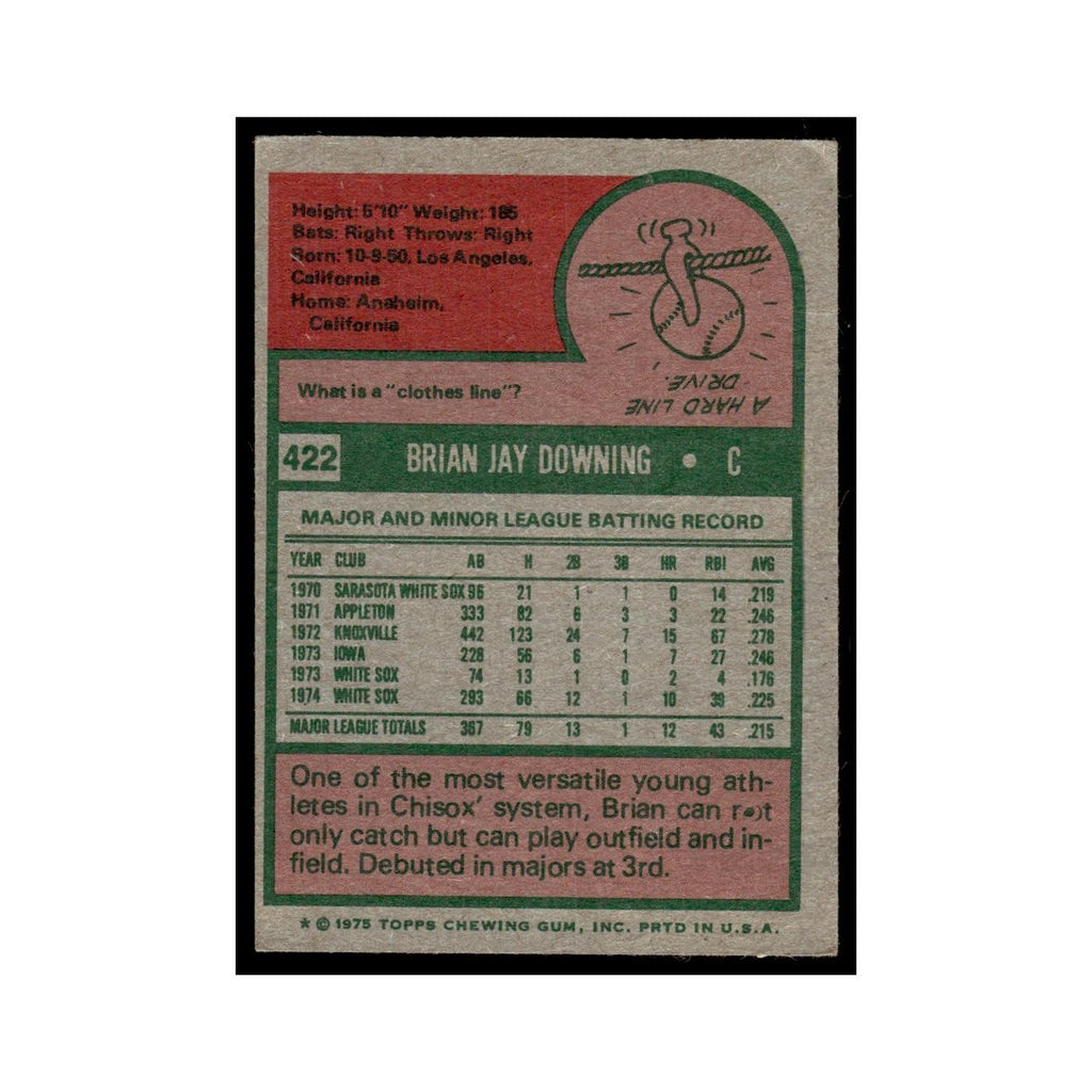 Brian Downing 1975 Topps (damaged) #422 Chicago White Sox Baseball Card Poor