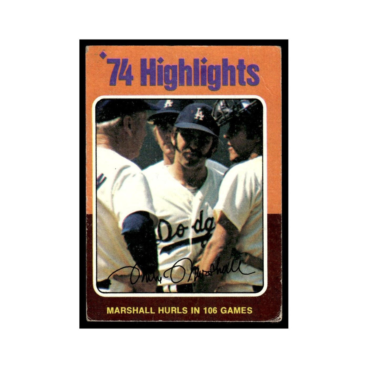 Mike Marshall 1975 Topps (damaged) #6 Los Angeles Dodgers Baseball Card Poor