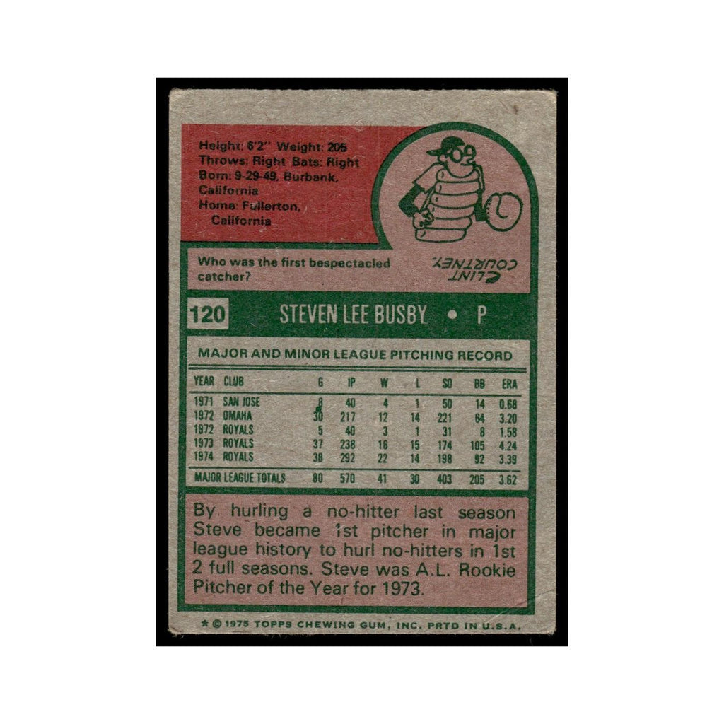 Steve Busby 1975 Topps (damaged) #120 Kansas City Royals Baseball Card Poor