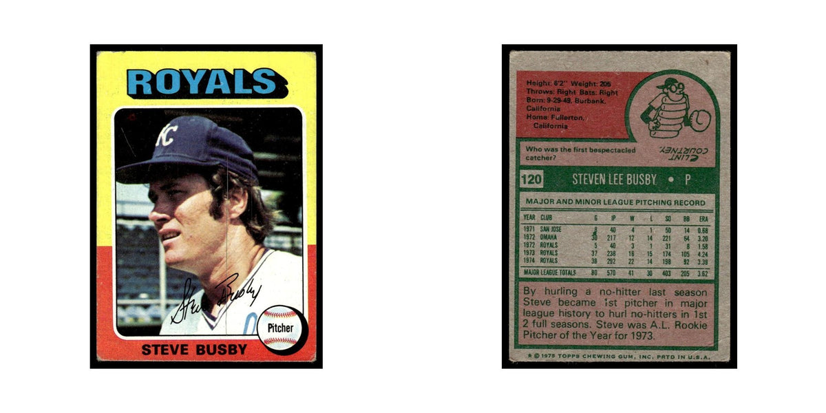 Steve Busby 1975 Topps (damaged) #120 Kansas City Royals Baseball Card Poor