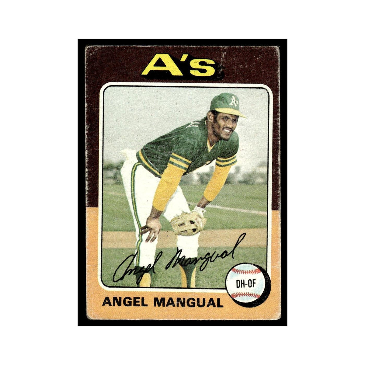 Angel Mangual 1975 Topps (damaged) #452 Oakland Athletics Baseball Card Poor