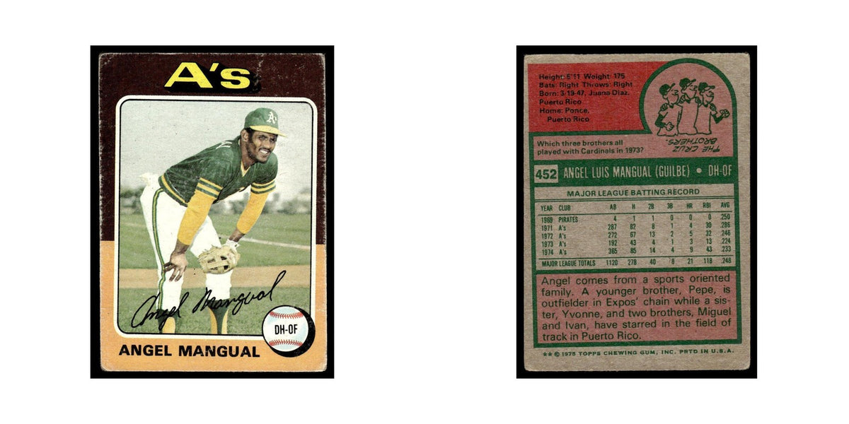 Angel Mangual 1975 Topps (damaged) #452 Oakland Athletics Baseball Card Poor