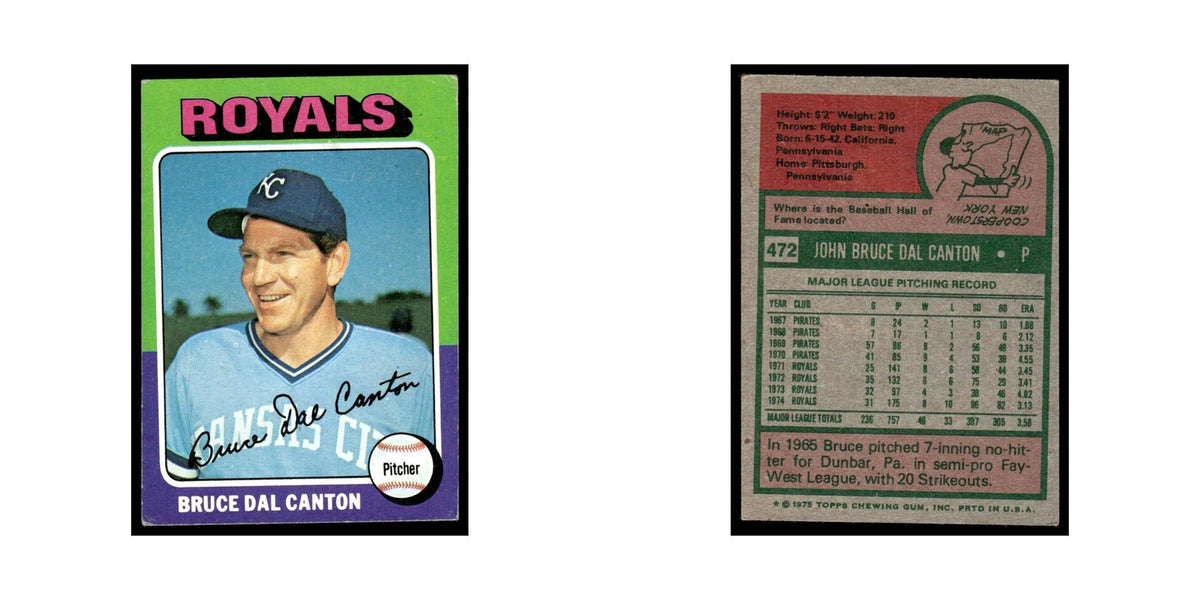 Bruce Dal Canton 1975 Topps (damaged) #472 Kansas City Royals Baseball Card Poor