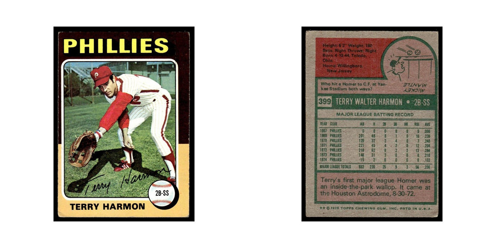 Terry Harmon 1975 Topps (damaged) #399 Philadelphia Phillies Baseball Card Poor