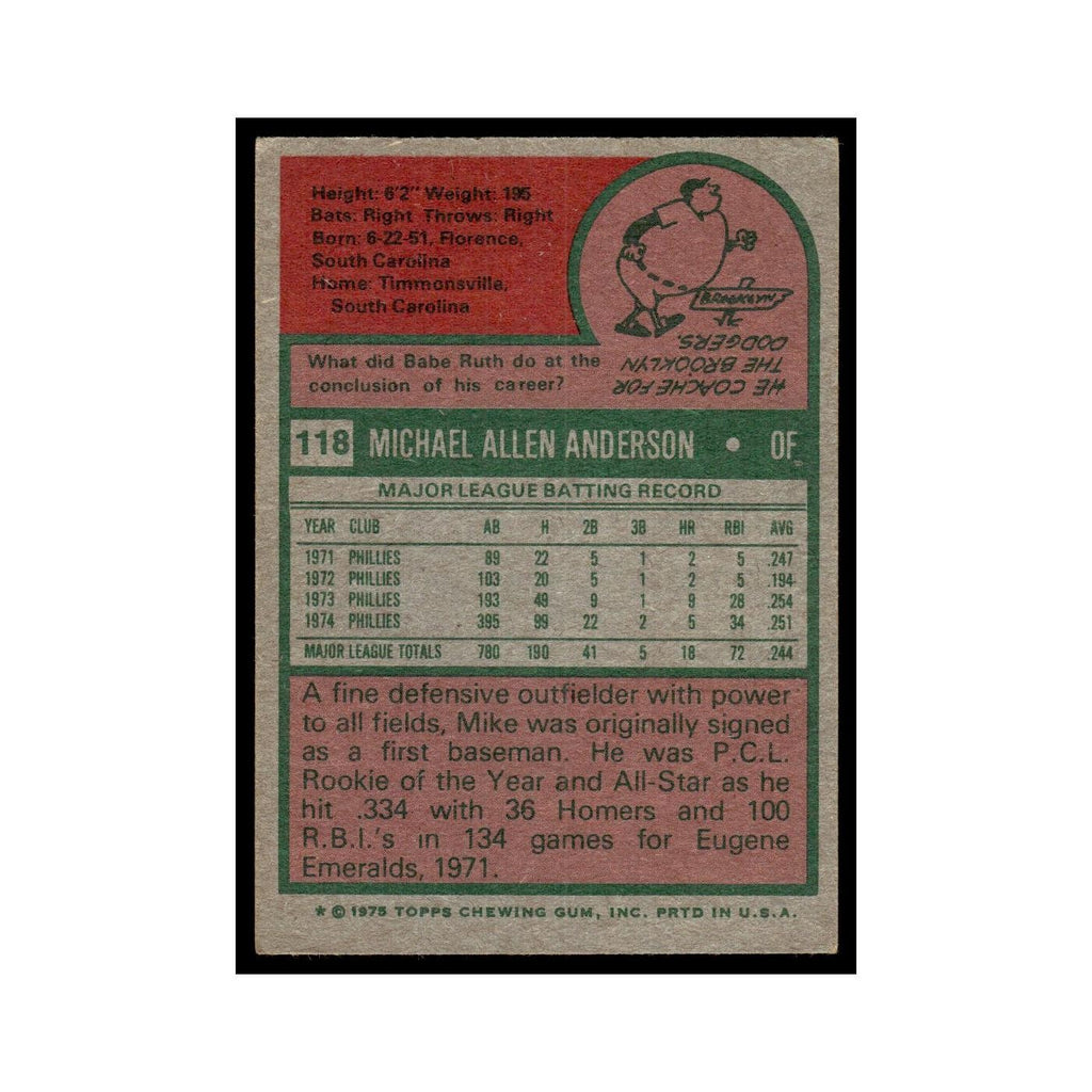 Mike Anderson 1975 Topps (damaged) #118 Philadelphia Phillies Baseball Card Poor