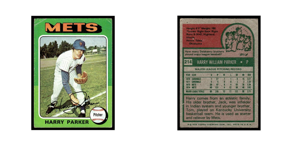 Harry Parker 1975 Topps (damaged) #214 New York Mets Baseball Card Poor
