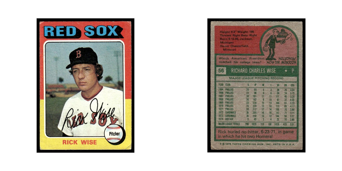 Rick Wise 1975 Topps (damaged) #56 Boston Red Sox Baseball Card Poor