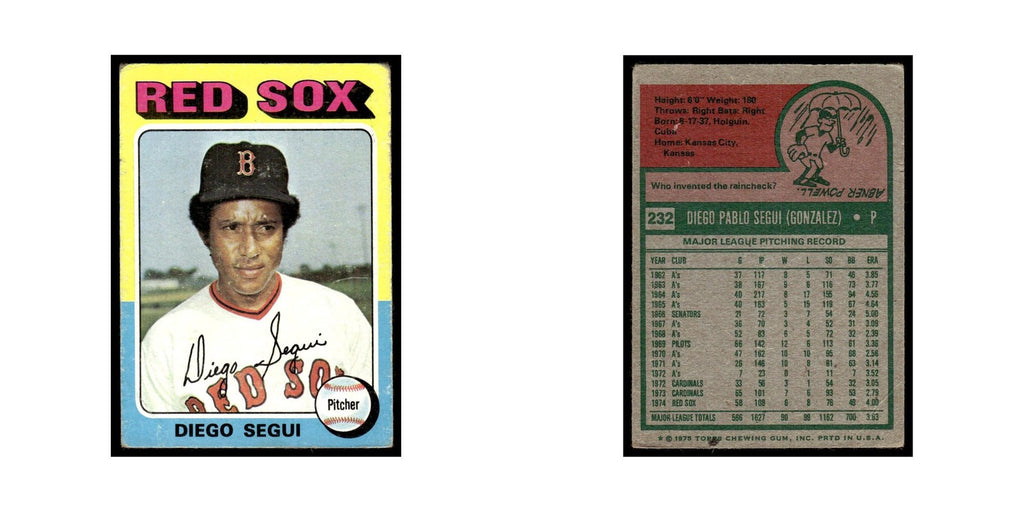 Diego Segui 1975 Topps (damaged) #232 Boston Red Sox Baseball Card Poor
