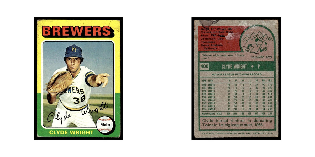 Clyde Wright 1975 Topps (damaged) #408 Milwaukee Brewers Baseball Card Poor