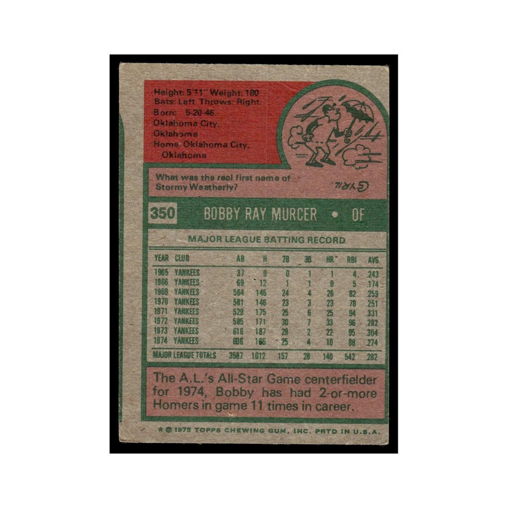 Bobby Murcer 1975 Topps (damaged) #350 San Francisco Giants Baseball Card Poor