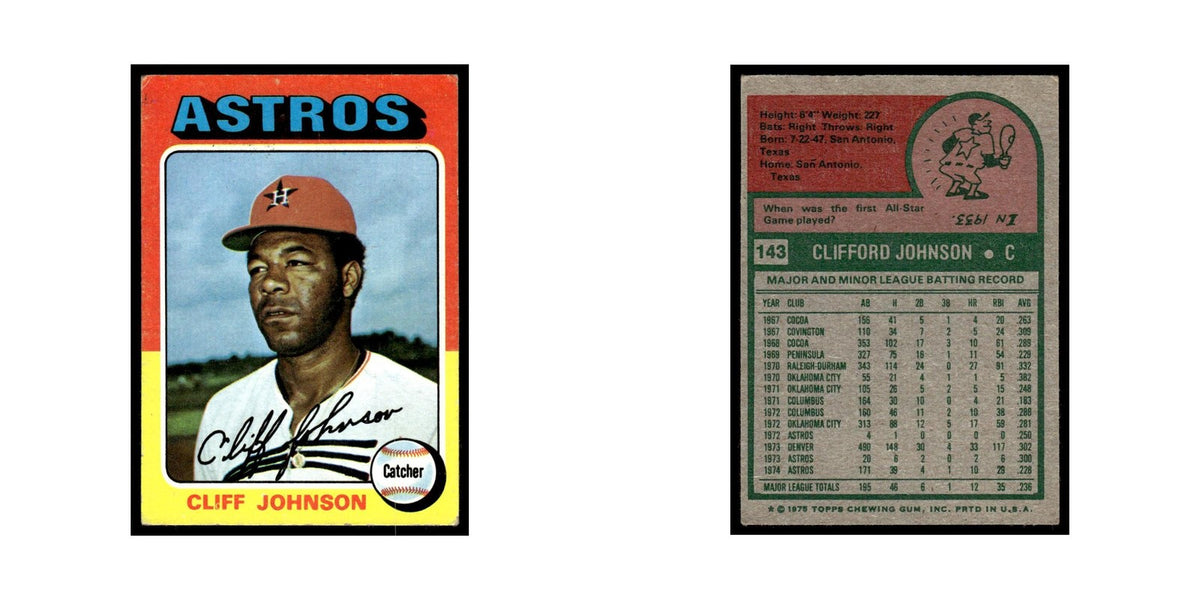 Cliff Johnson 1975 Topps (damaged) #143 Houston Astros Baseball Card Poor