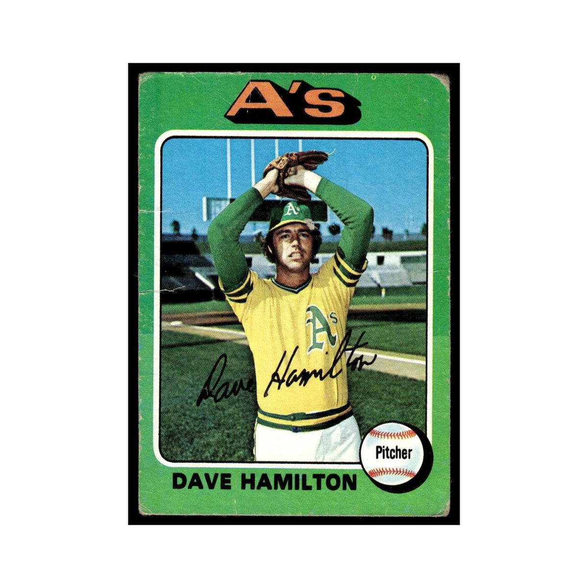 Dave Hamilton 1975 Topps (damaged) #428 Oakland Athletics Baseball Card Poor
