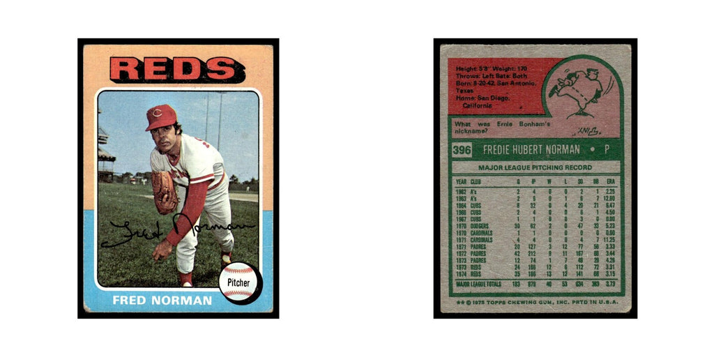 Fred Norman 1975 Topps (damaged) #396 Cincinnati Reds Baseball Card Poor