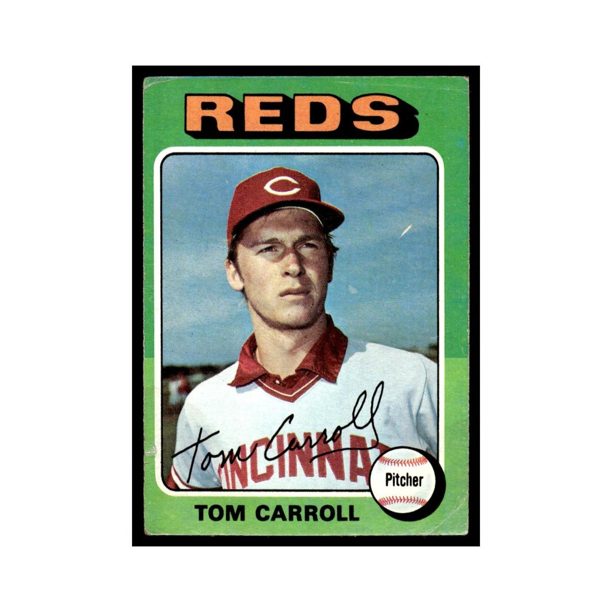 Tom Carroll Rookie 1975 Topps (damaged) #507 Cincinnati Reds Baseball Card Poor