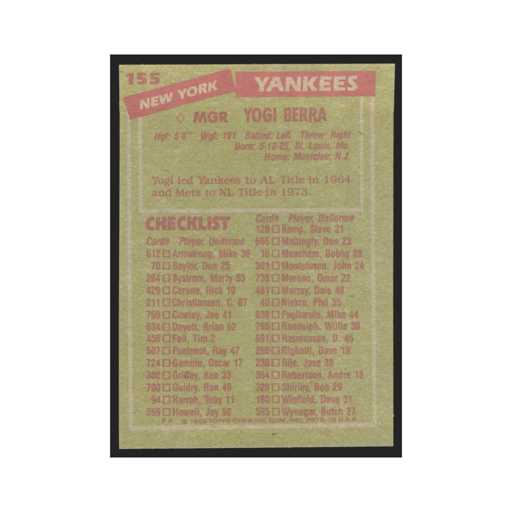 1985 Topps Yogi Berra Yankees #155