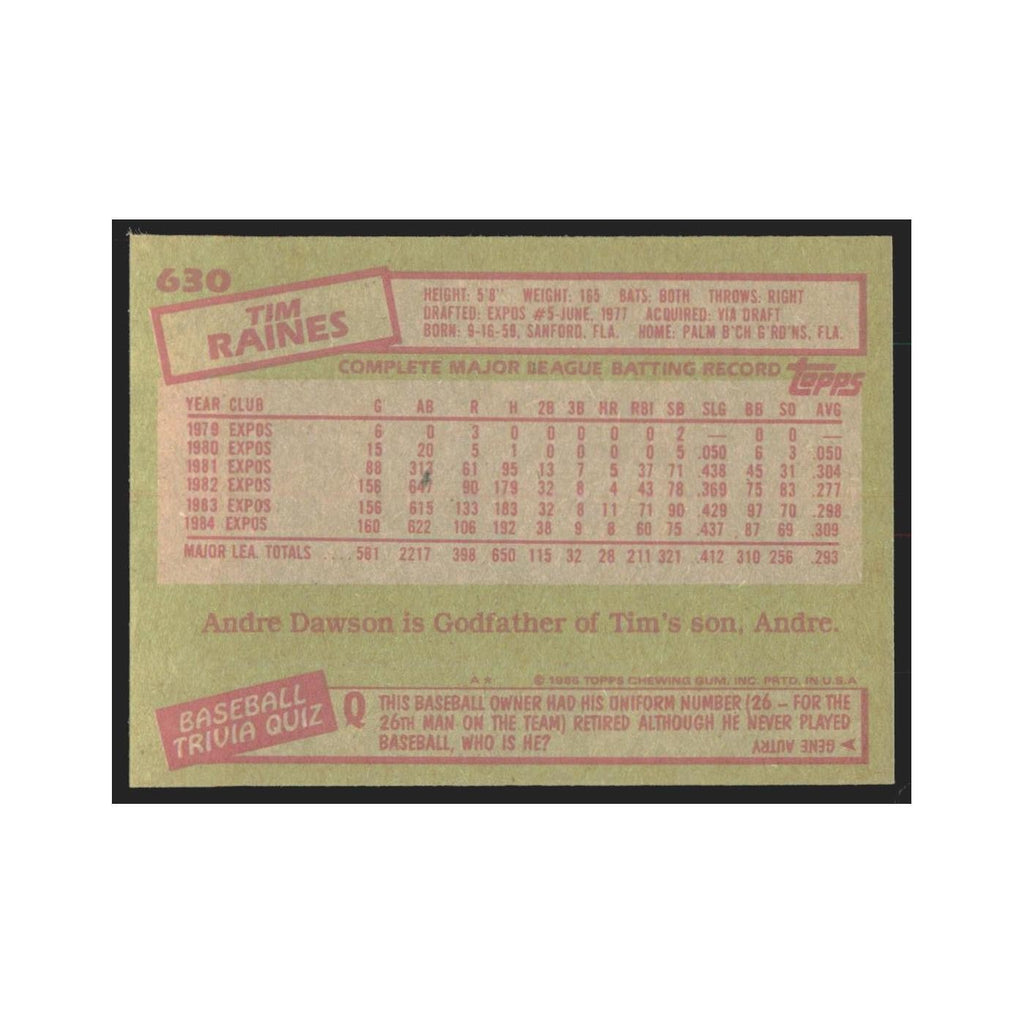 1985 Topps Tim Raines Montreal Expos #630