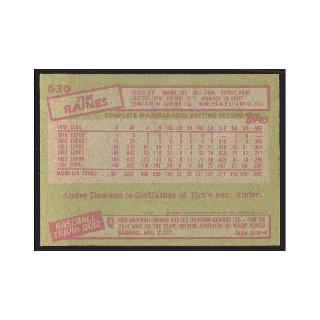 1985 Topps Tim Raines Montreal Expos #630