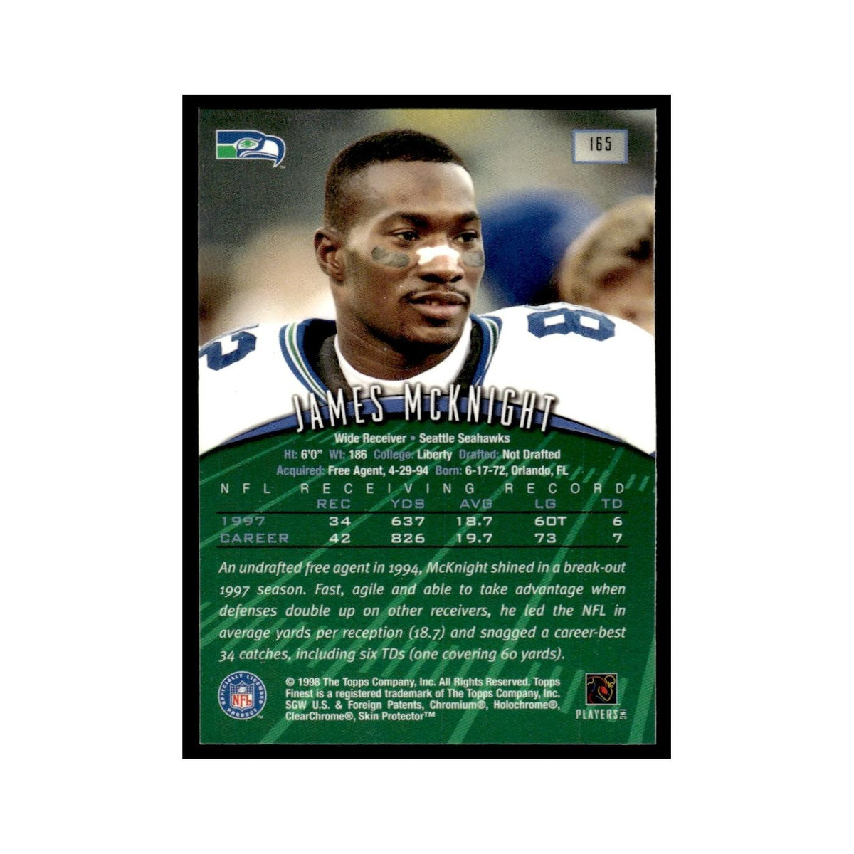 1998 Topps Finest with Coating James McKnight Seahawks #165