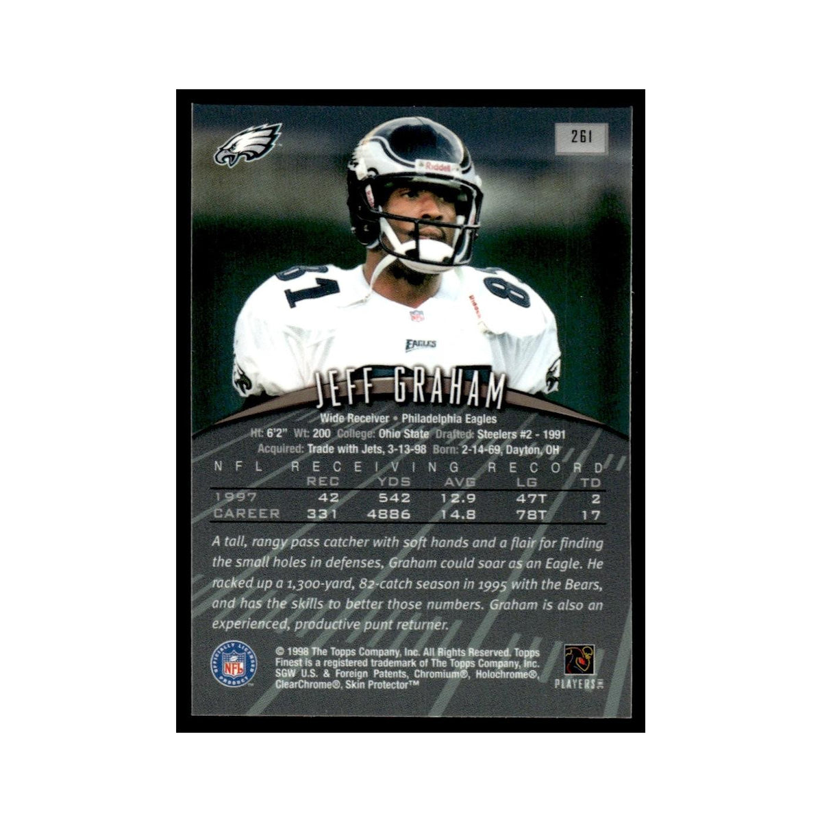 1998 Topps Finest with Coating Jeff Graham Eagles #261