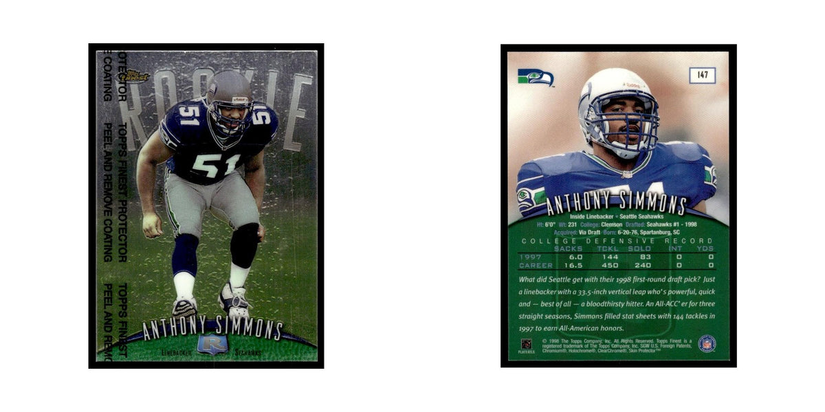 1998 Topps Finest with Coating Anthony Simmons Seahawks #147