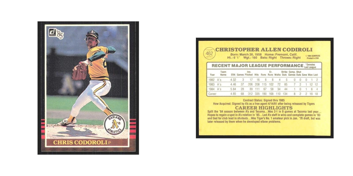 1985 Donruss Chris Codiroli Athletics #462