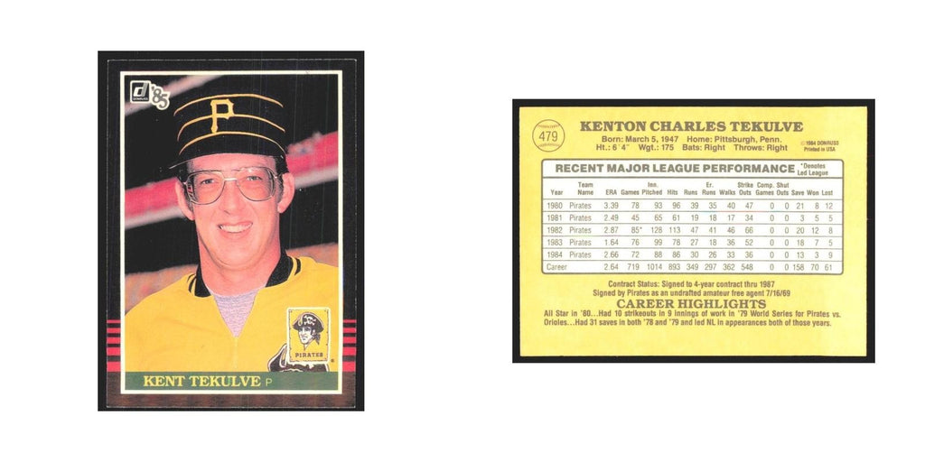 1985 Donruss Kent Tekulve Pirates #479