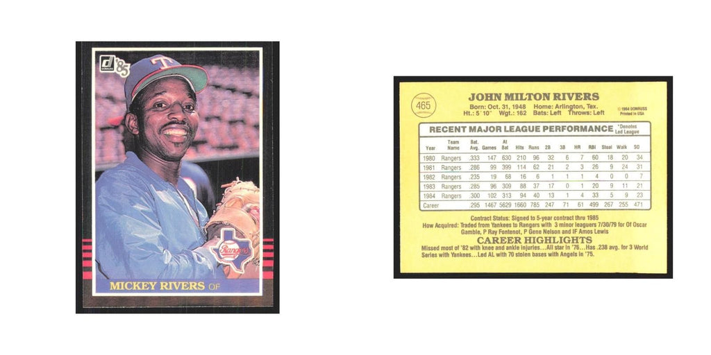 1985 Donruss Mickey Rivers Rangers #465