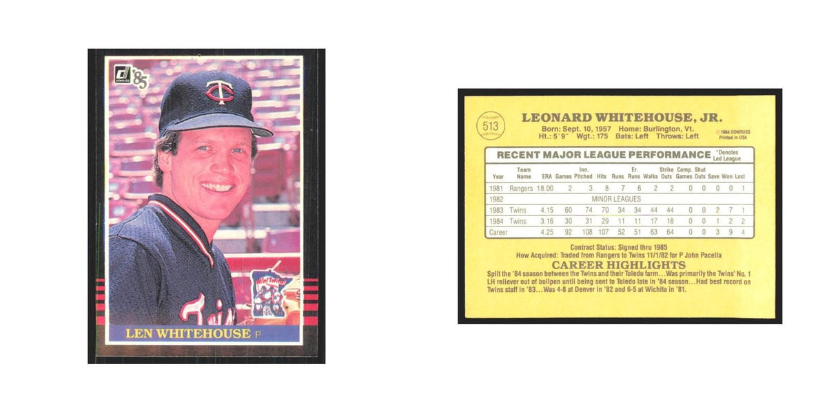 1985 Donruss Len Whitehouse Twins #513