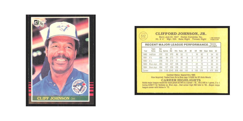 1985 Donruss Cliff Johnson Blue Jays #512