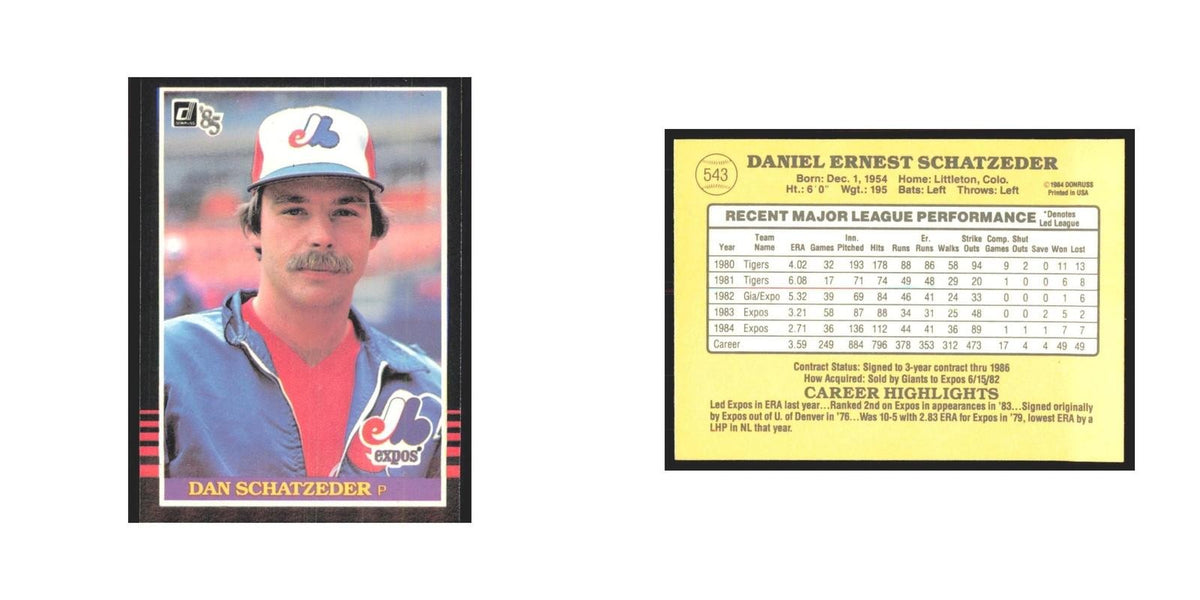 1985 Donruss Dan Schatzeder Montreal Expos #543
