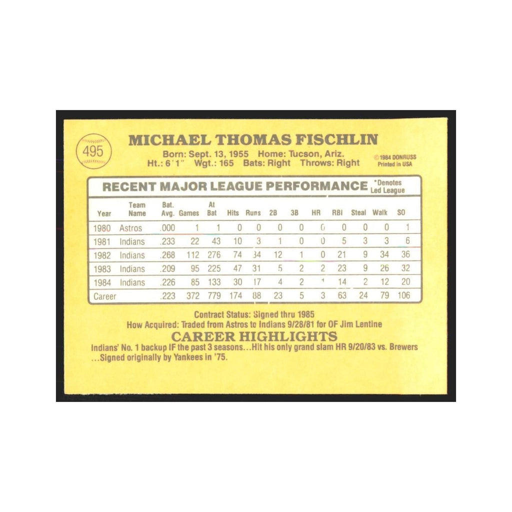 1985 Donruss Mike Fischlin Indians #495