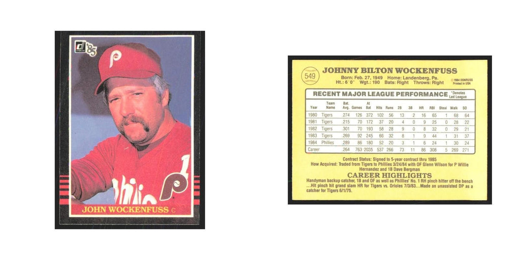 1985 Donruss John Wockenfuss Phillies #549